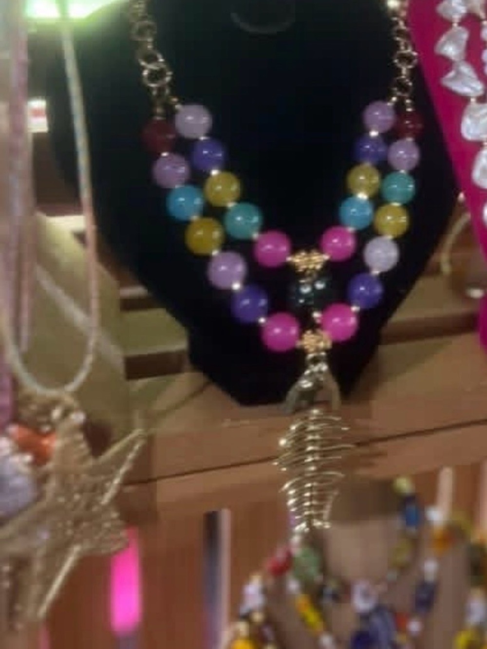 Colorful Beaded Statement Necklace - Pink, Purple & Multicolor